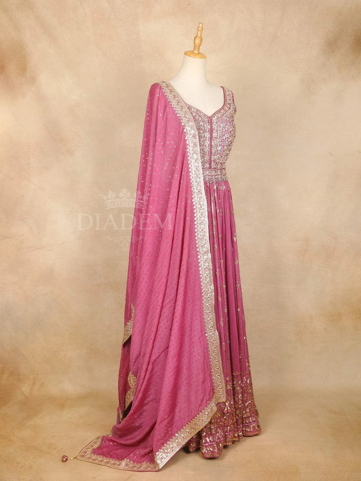 Dark Pink Sequin Embroidery Gown