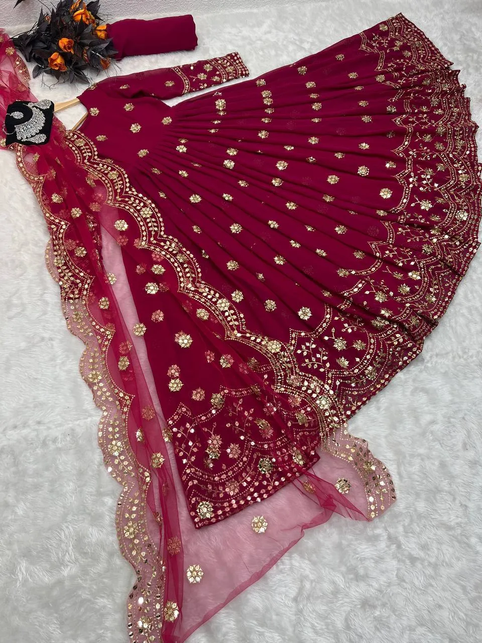 Designer Pink Color Embroidery Sequence Work Gown