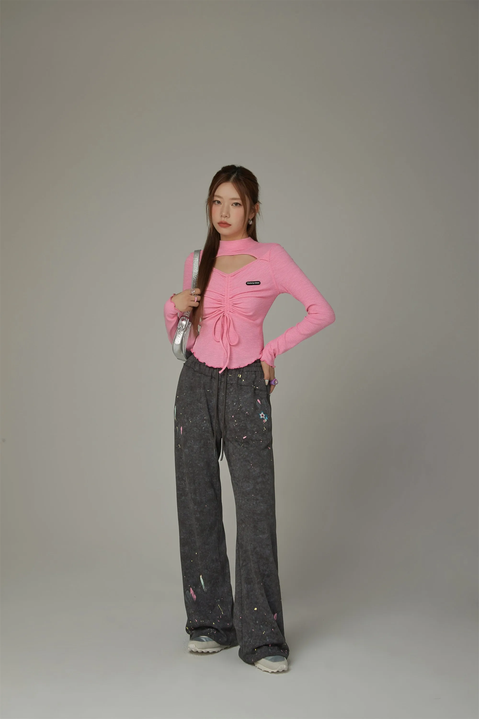 Elastic Waist String Painted Wide Pants