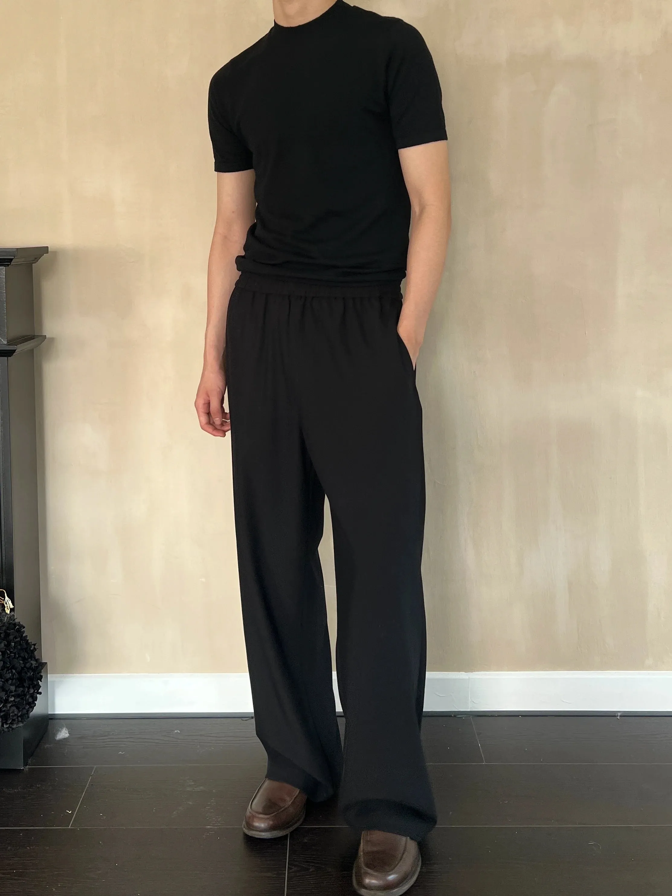 Elastic Wool Blend Pants