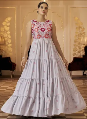 Embroidered Work Georgette Unique Grey Gown For Wedding