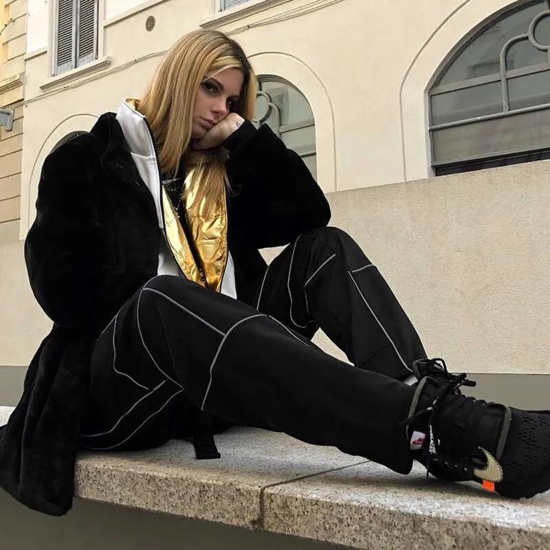 Fashion Belt Elastic Ankle Reflect Pants
