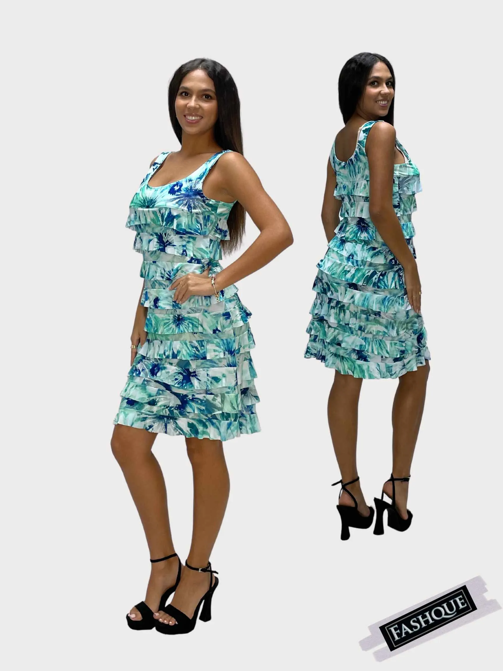 FASHQUE - CHACHA Ruffle Knee length PRINTED Dress - D2760