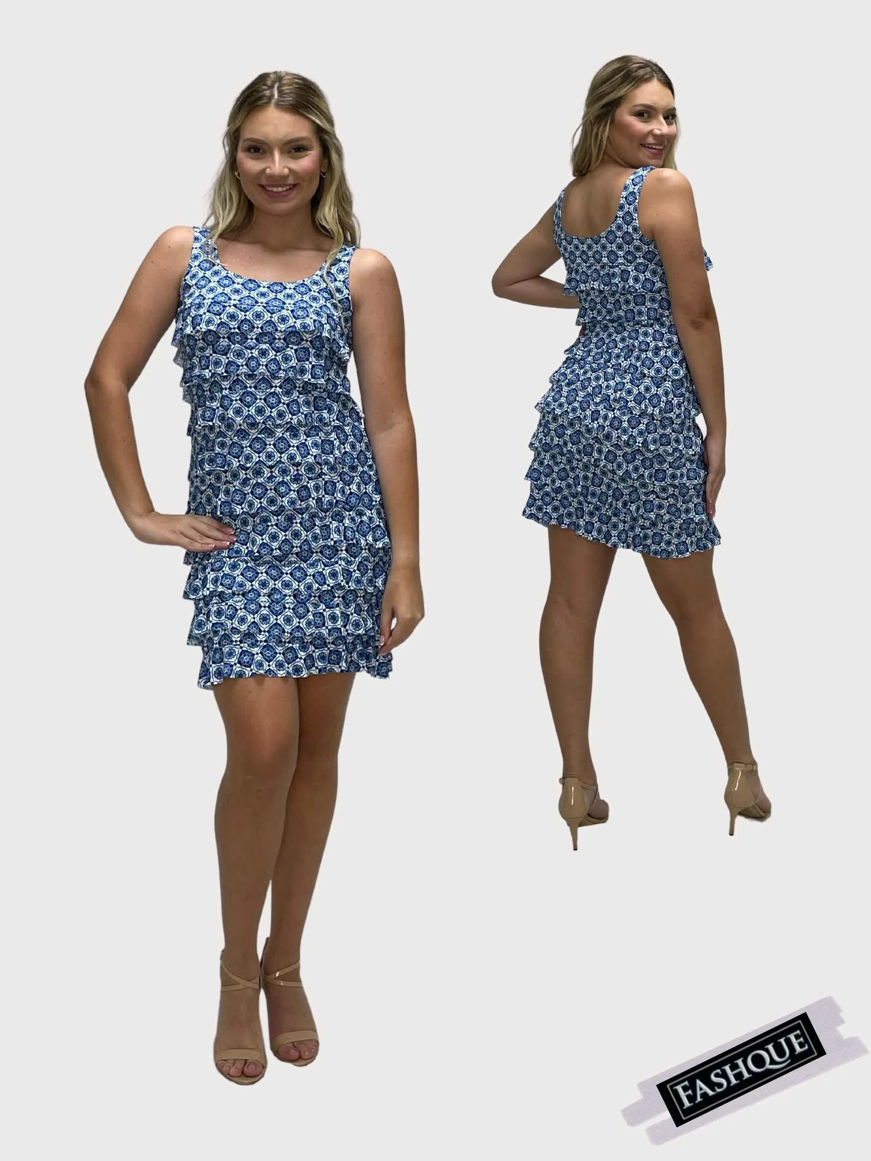 FASHQUE - CHACHA Ruffle Knee length PRINTED Dress - D2760