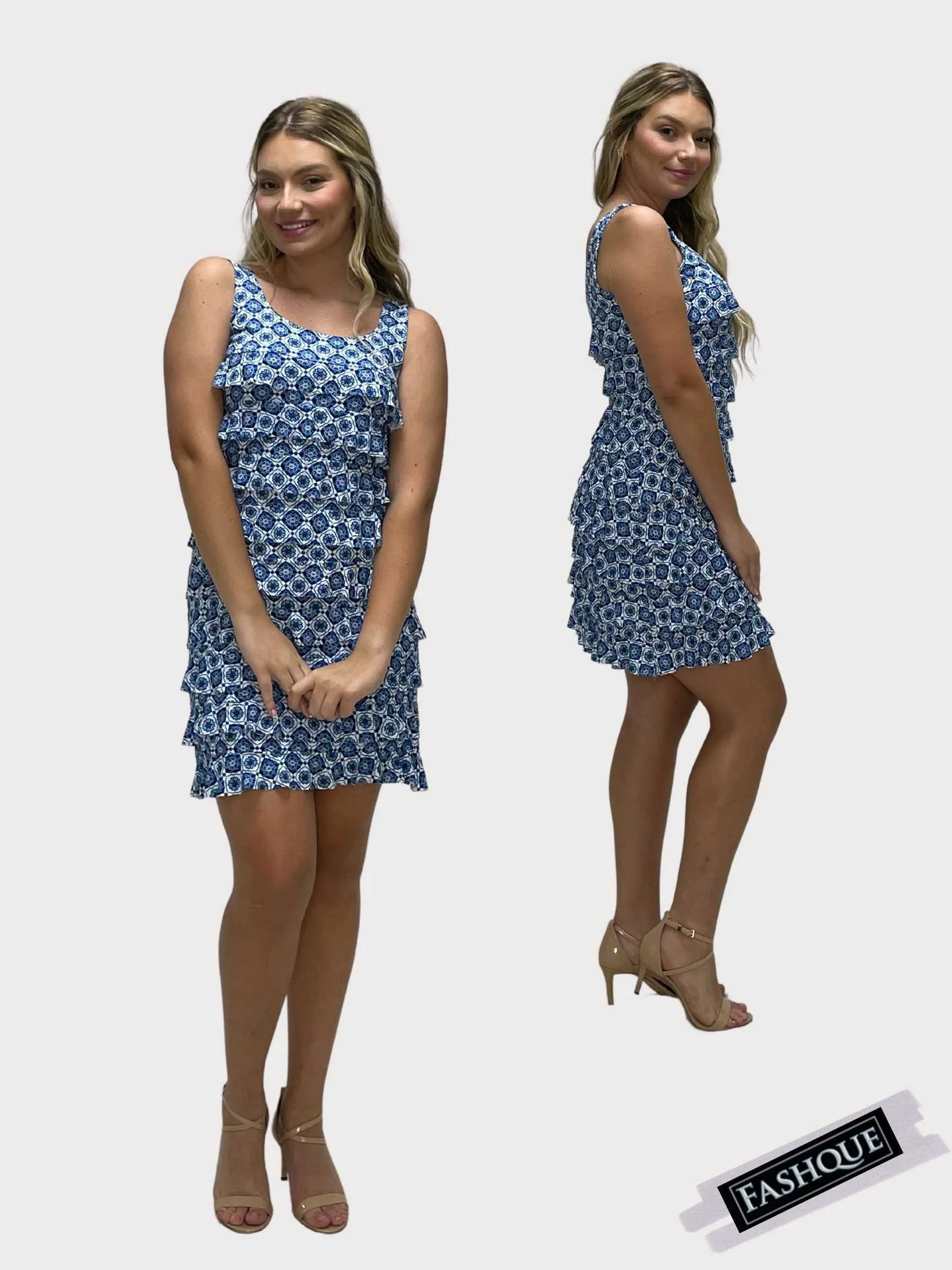 FASHQUE - CHACHA Ruffle Knee length PRINTED Dress - D2760