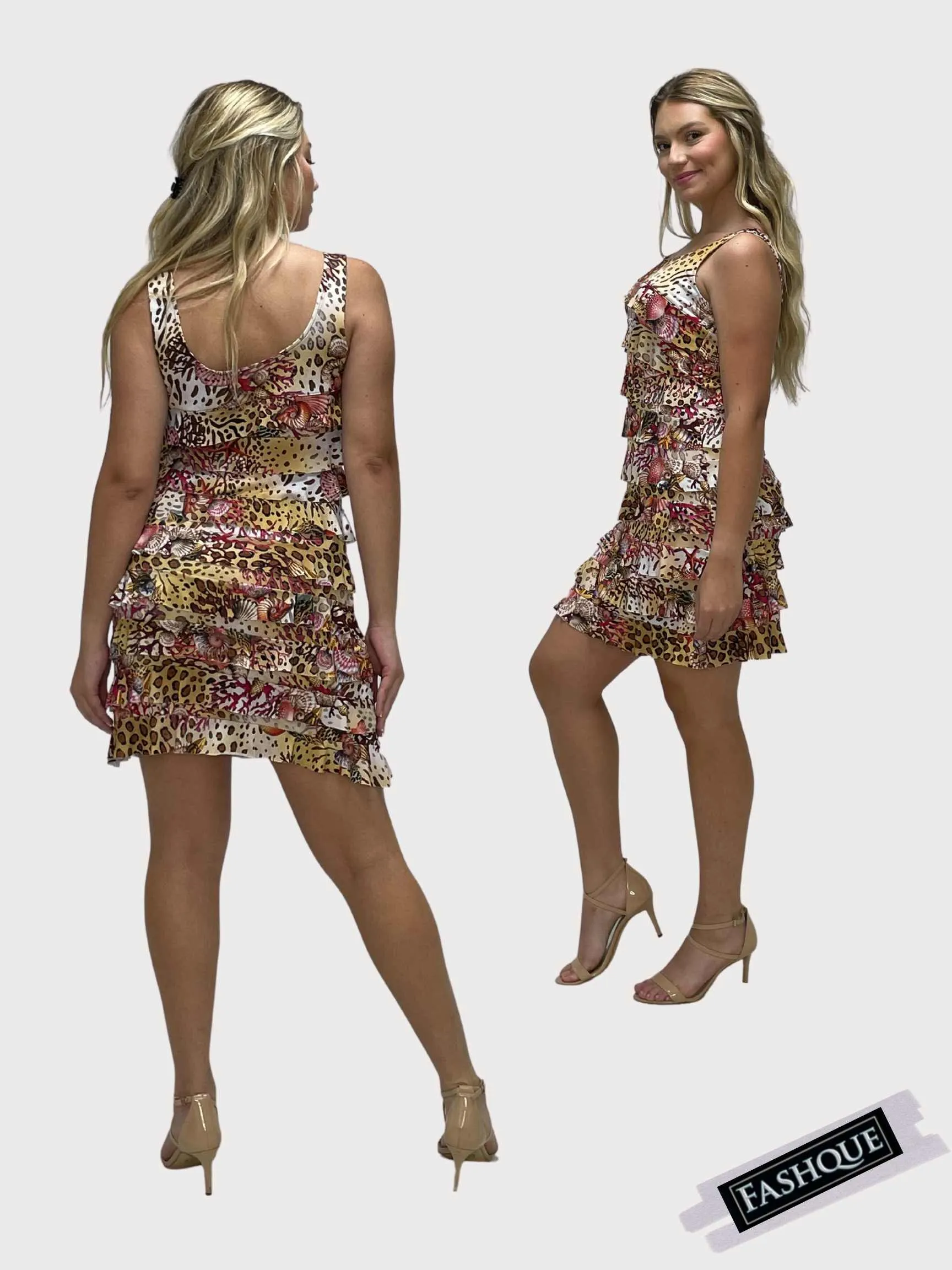FASHQUE - CHACHA Ruffle Knee length PRINTED Dress - D2760