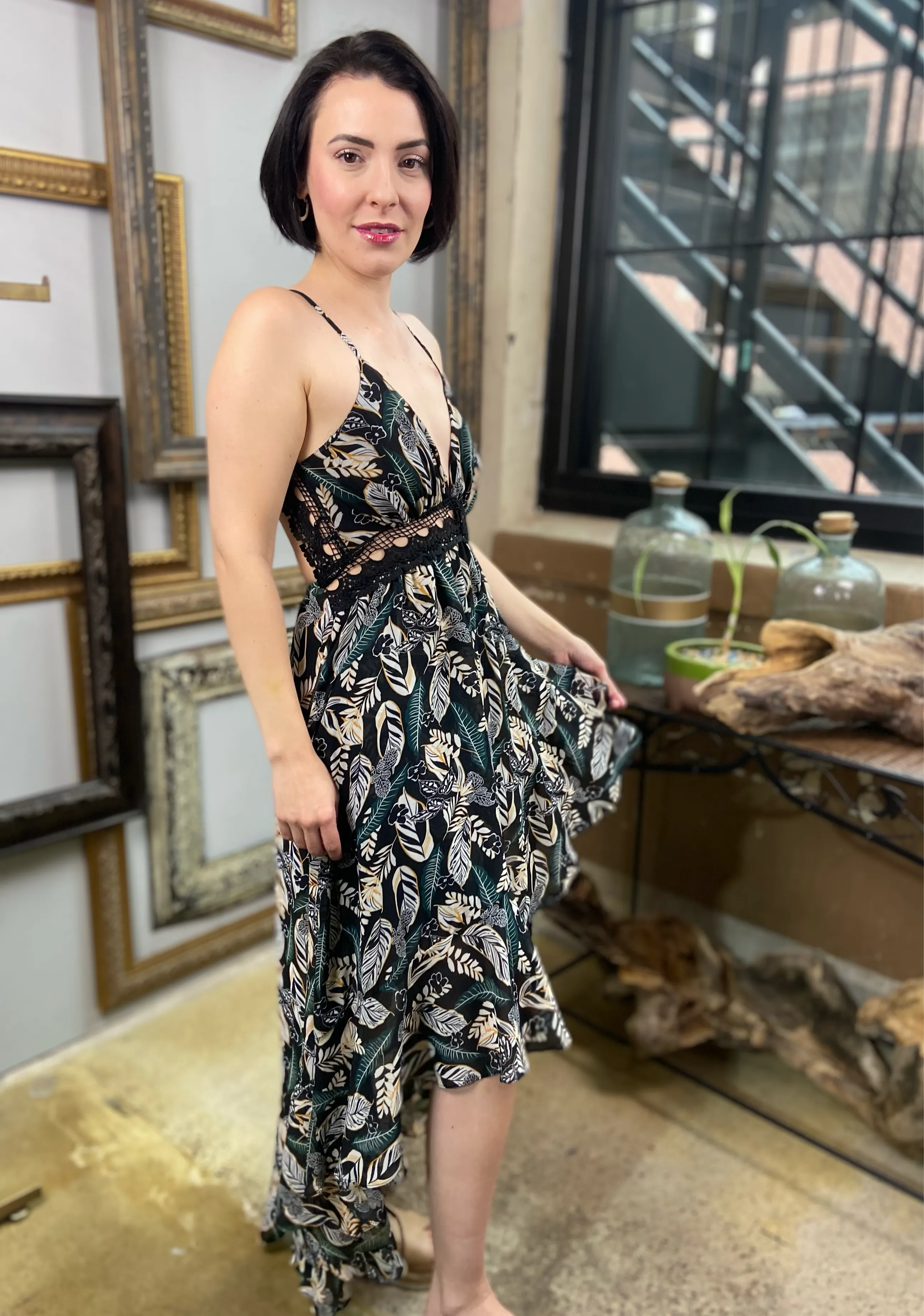 Fenn Long Black Floral Dress