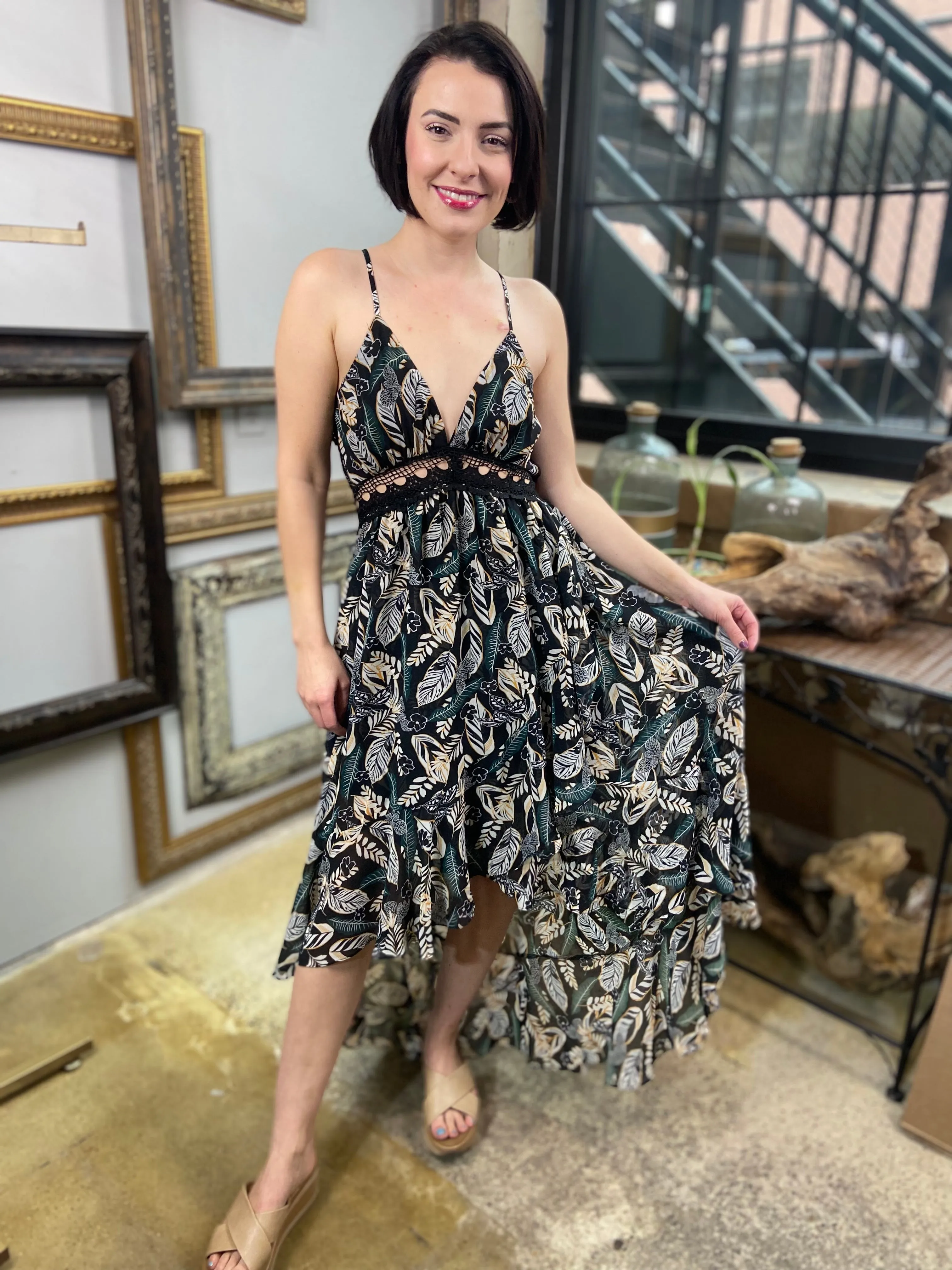 Fenn Long Black Floral Dress