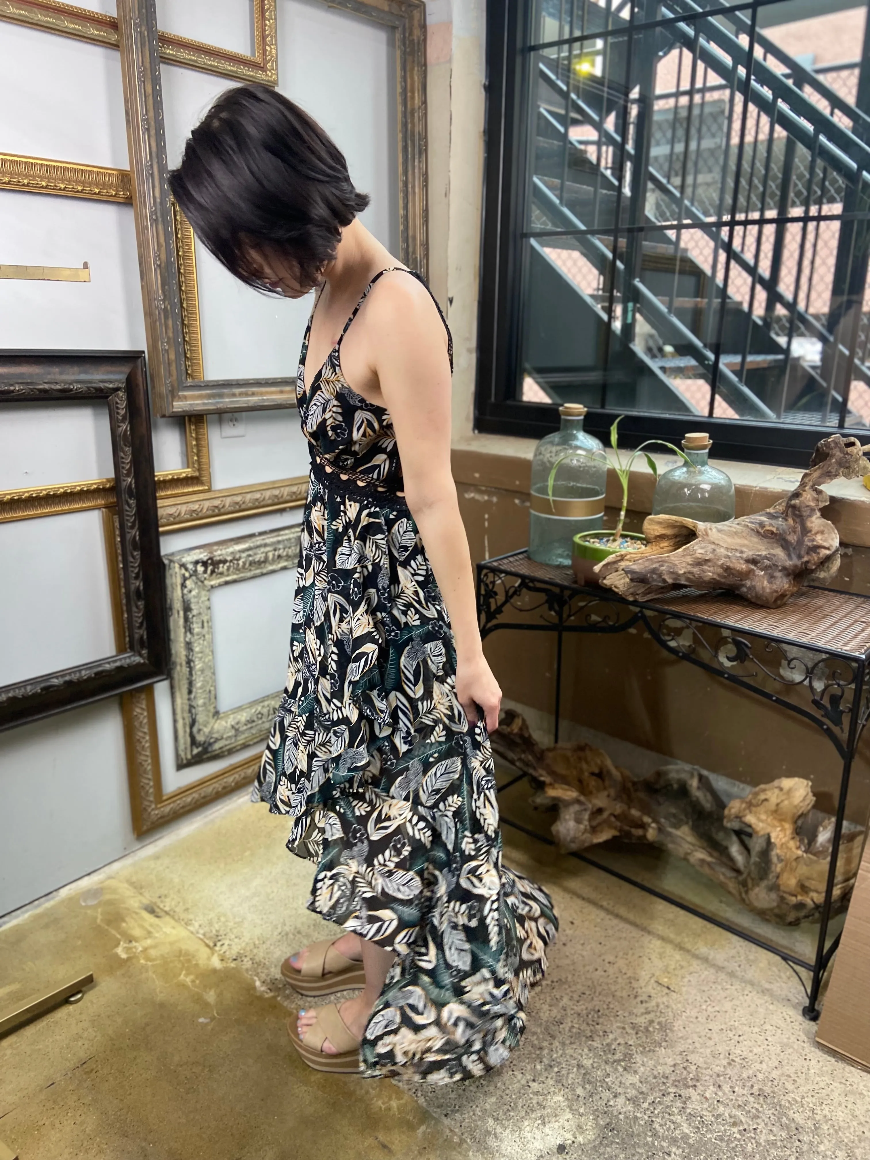 Fenn Long Black Floral Dress