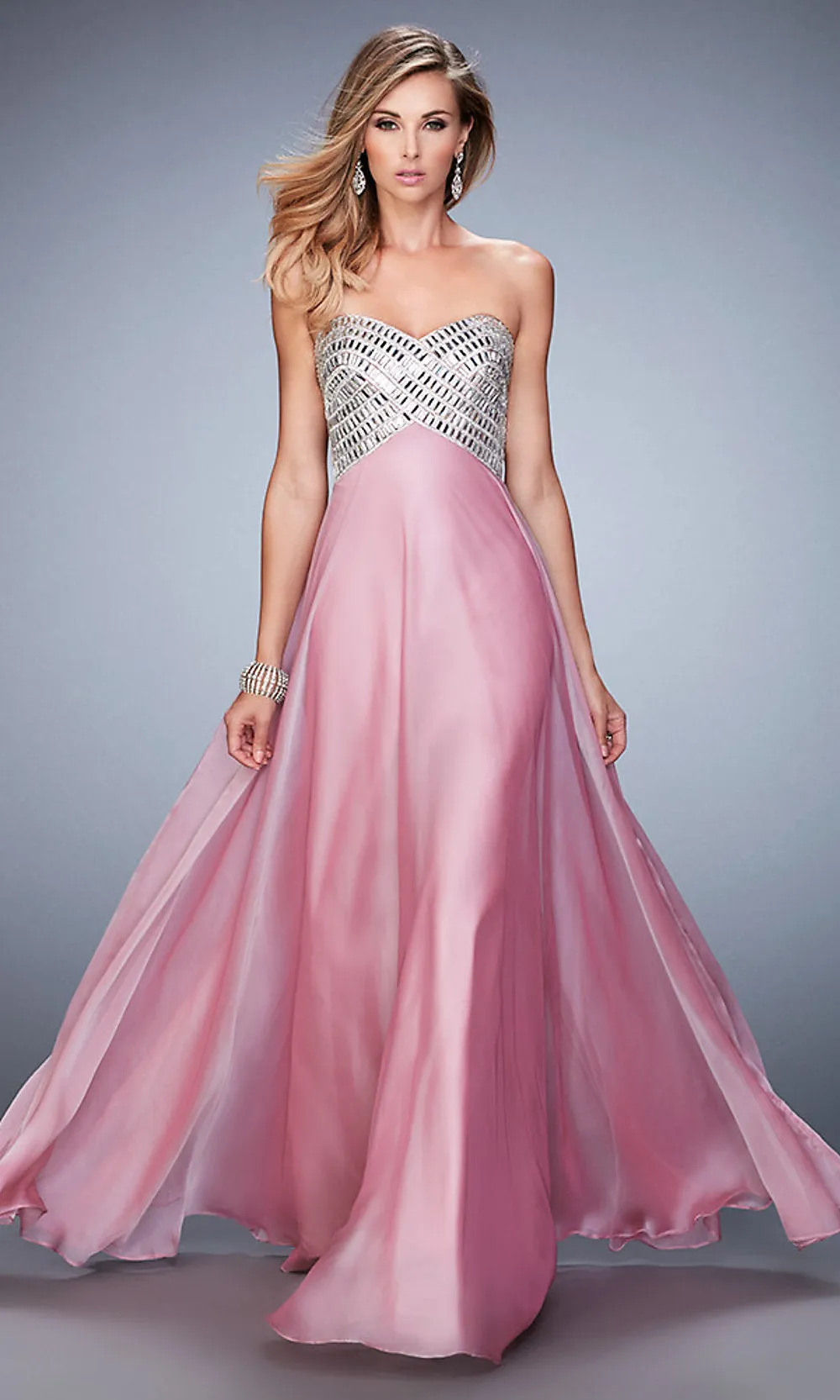 Floor Length Empire Waist Chiffon Open Back Gown by La Femme