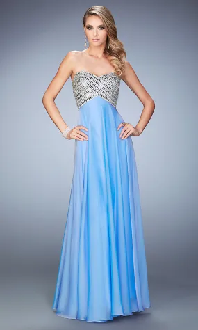 Floor Length Empire Waist Chiffon Open Back Gown by La Femme