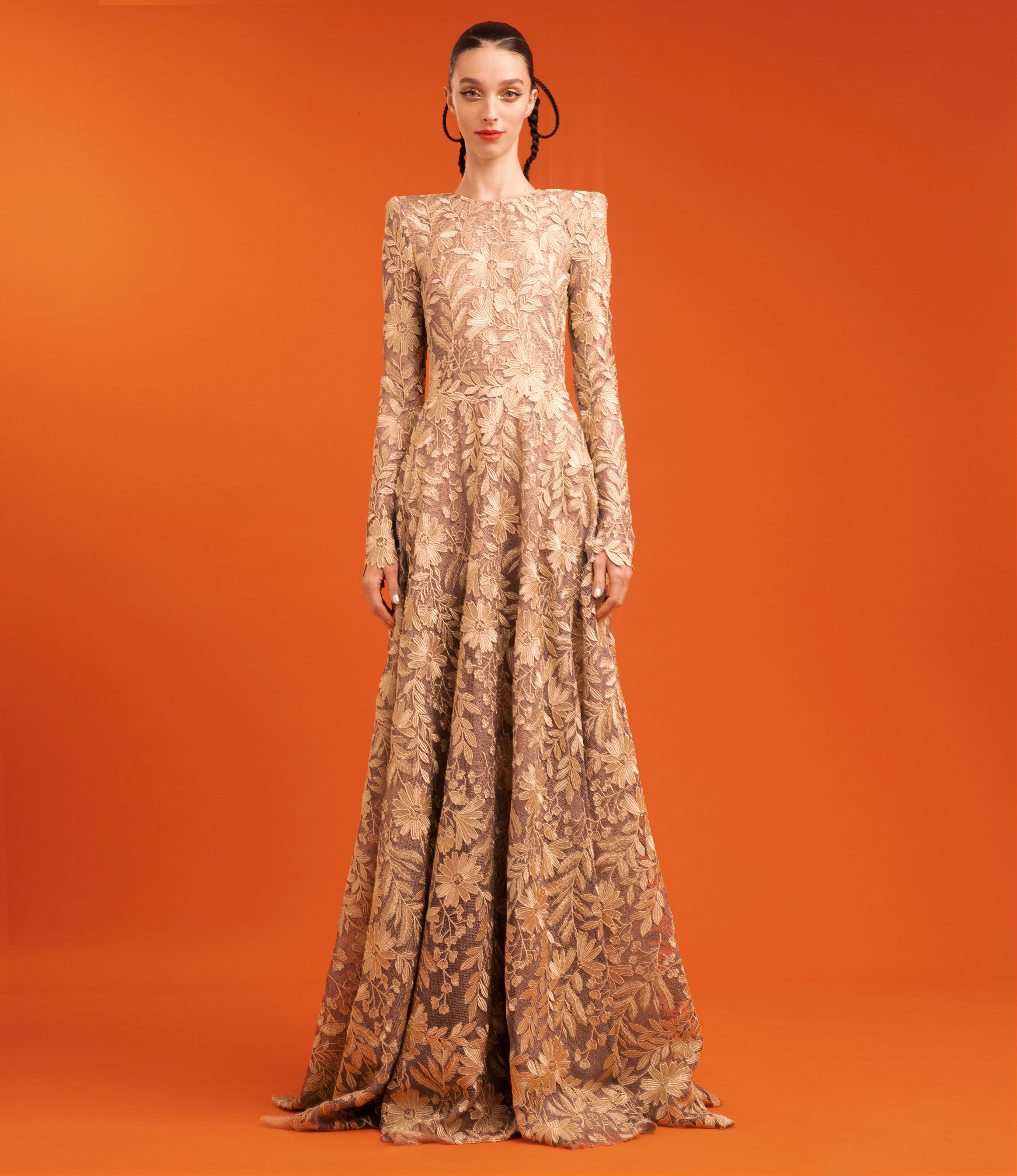FLORAL LACE LONG SLEEVE GOWN