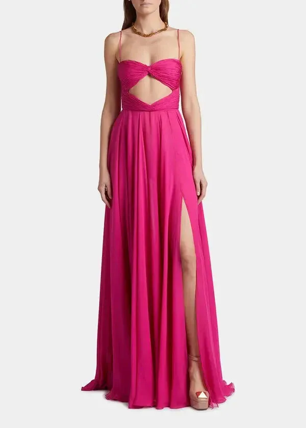 Flytonn- Chiffon Cut Out Sleeveless Dress