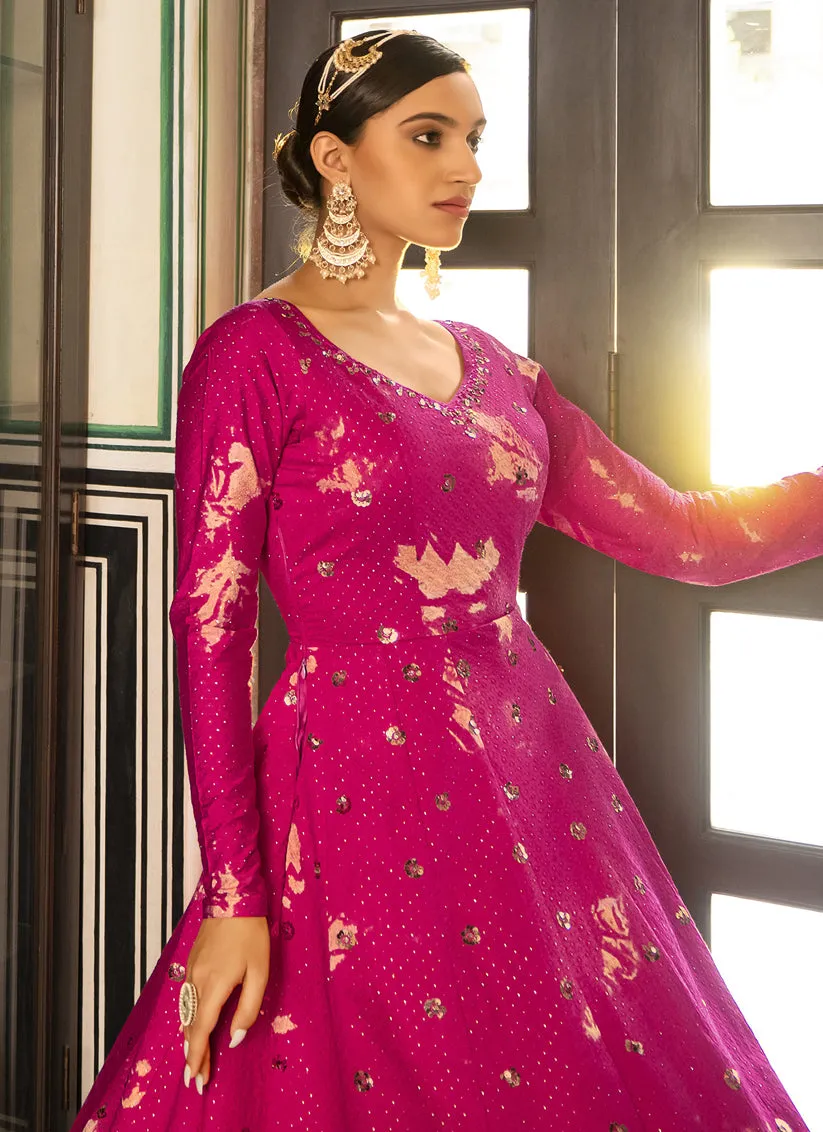 Fuchsia Cotton Embroidered Gown