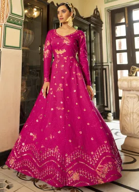 Fuchsia Cotton Embroidered Gown