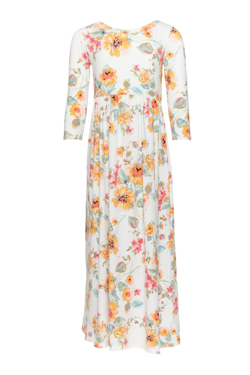 Girls Floral Maxi Dress Style 5004 in Orange Floral