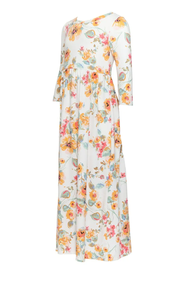 Girls Floral Maxi Dress Style 5004 in Orange Floral