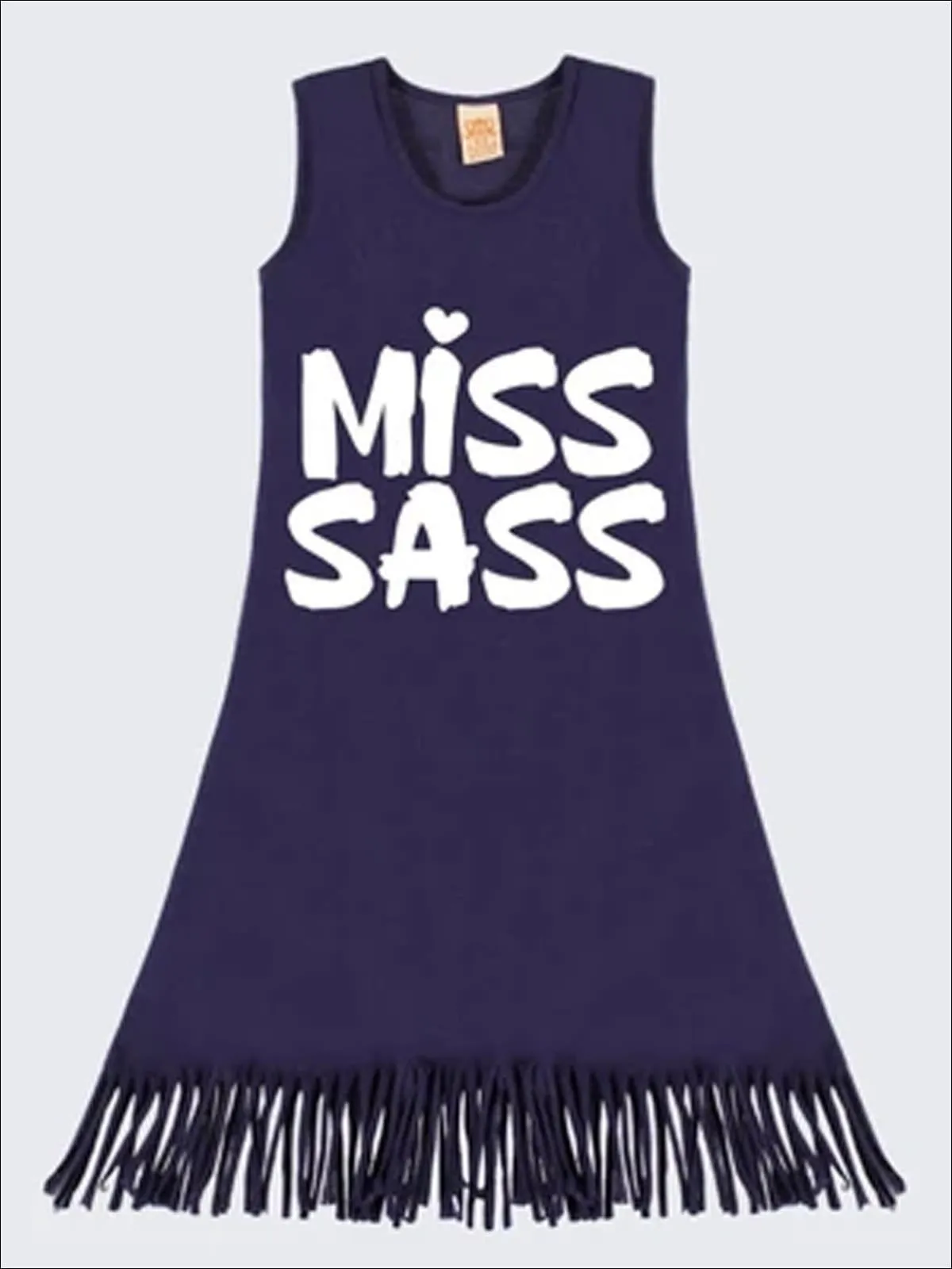 Girls Navy Sleeveless "Miss Sass" Graphic Fringe Dress