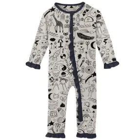 Girl's Print Bamboo Classic Ruffle Coverall with Zipper - Doodles