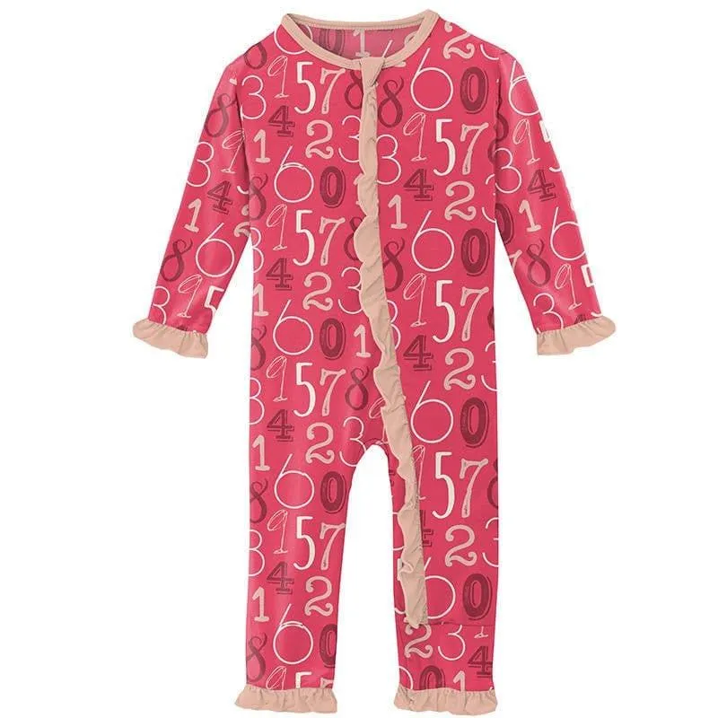 Girl's Print Bamboo Classic Ruffle Coverall with Zipper - Taffy Math