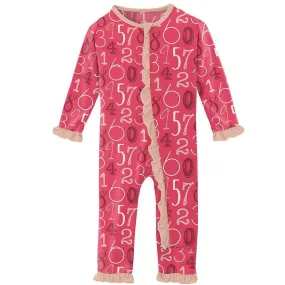 Girl's Print Bamboo Classic Ruffle Coverall with Zipper - Taffy Math