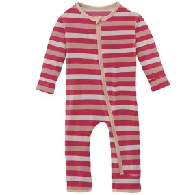 Girl's Print Bamboo Coverall with Zipper - Hopscotch Stripe