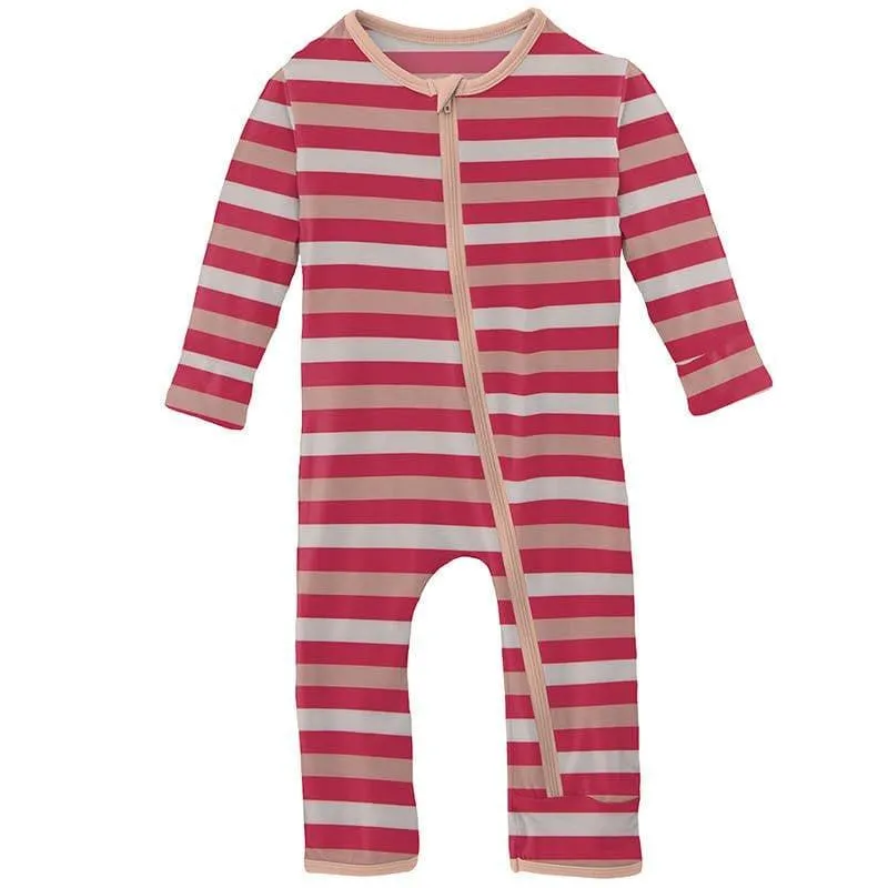 Girl's Print Bamboo Coverall with Zipper - Hopscotch Stripe