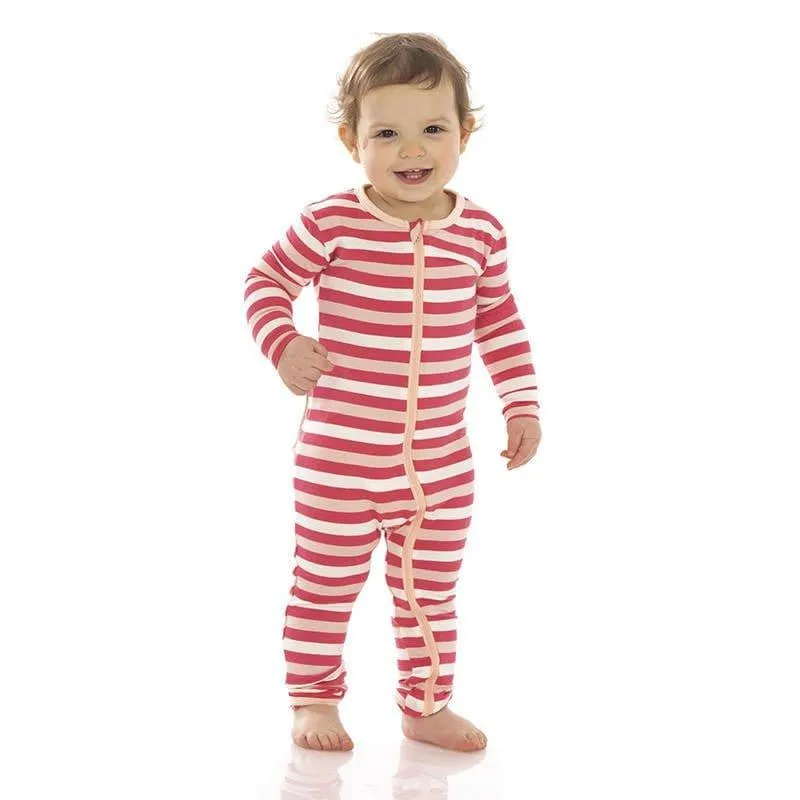 Girl's Print Bamboo Coverall with Zipper - Hopscotch Stripe