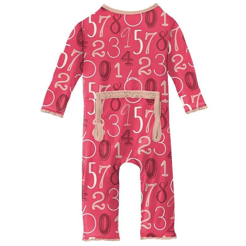 Girl's Print Bamboo Muffin Ruffle Coverall with Zipper - Taffy Math