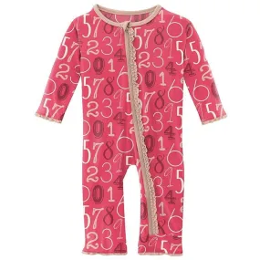 Girl's Print Bamboo Muffin Ruffle Coverall with Zipper - Taffy Math