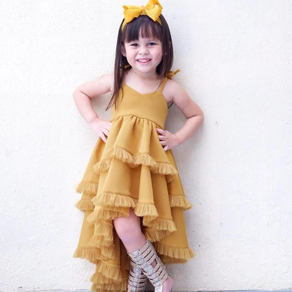 Girls Sleeveless Irregular Layered Mopping Dovetail Dress Girl Wholesale