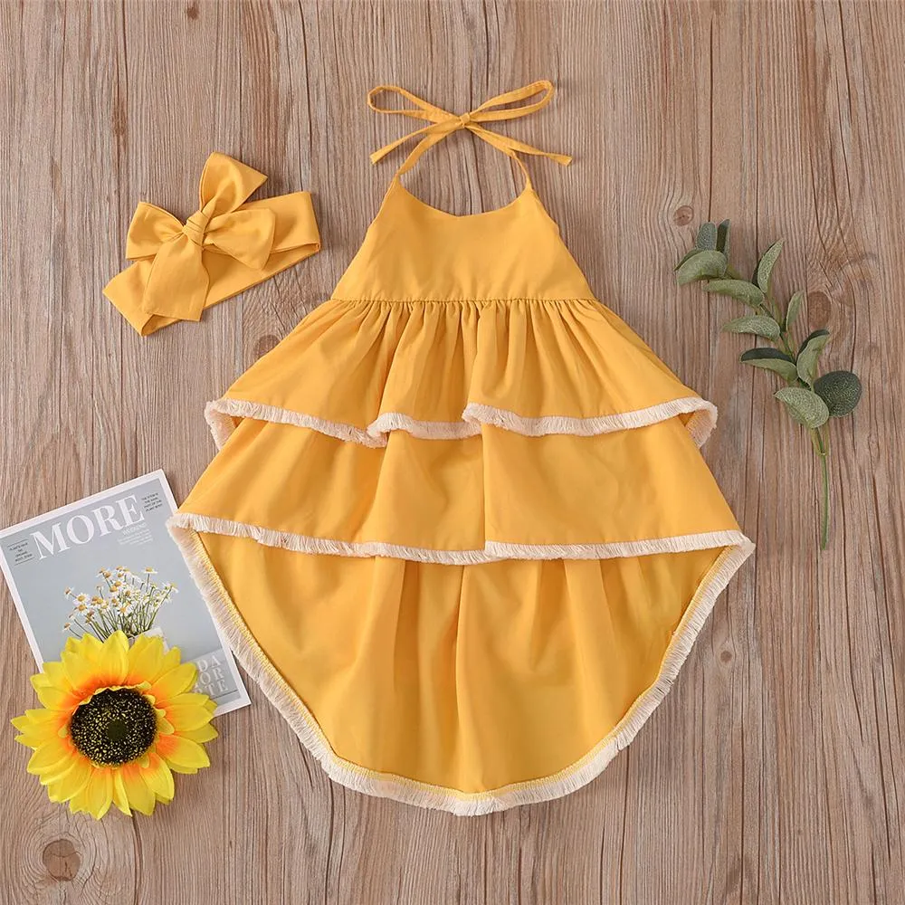 Girls Sleeveless Irregular Layered Mopping Dovetail Dress Girl Wholesale