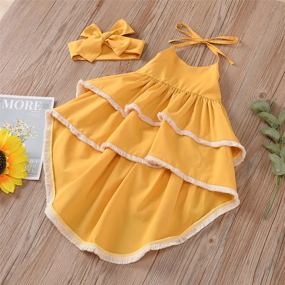 Girls Sleeveless Irregular Layered Mopping Dovetail Dress Girl Wholesale