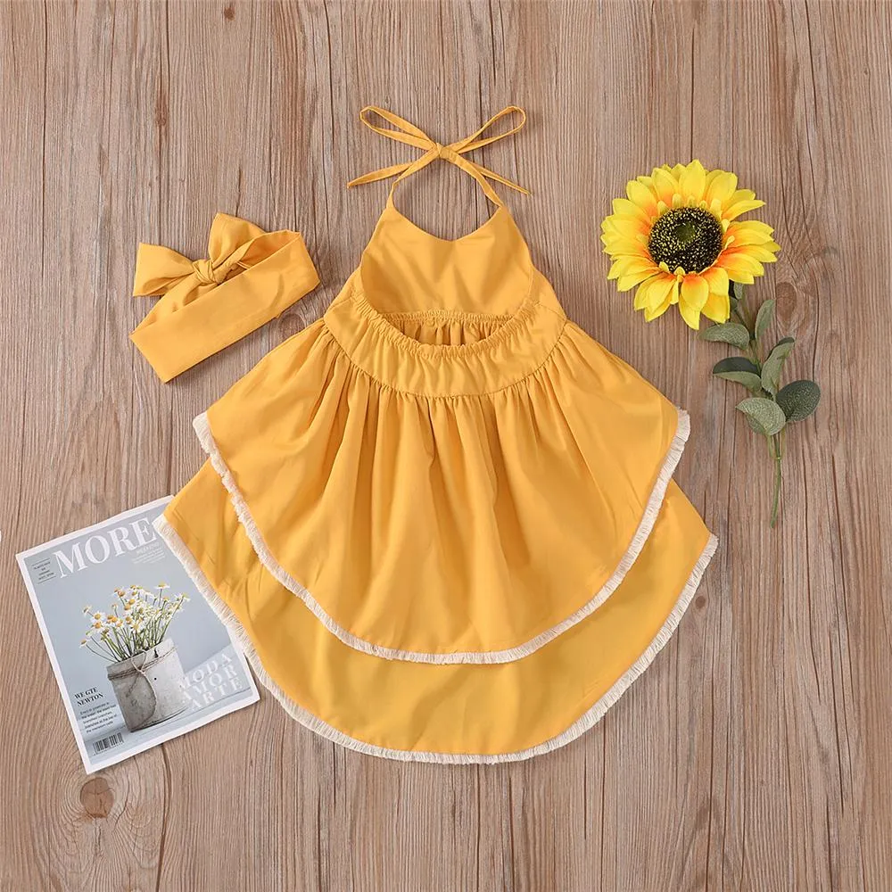 Girls Sleeveless Irregular Layered Mopping Dovetail Dress Girl Wholesale