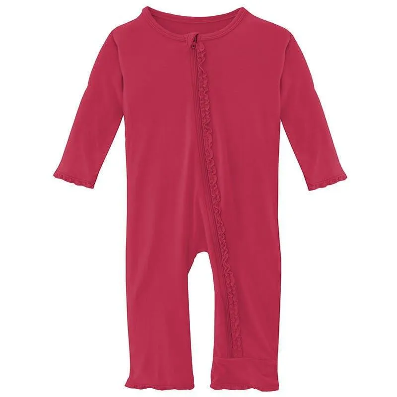 Girl's Solid Bamboo Muffin Ruffle Coverall with Zipper - Taffy