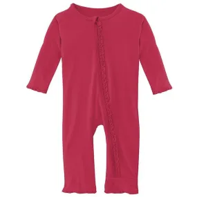 Girl's Solid Bamboo Muffin Ruffle Coverall with Zipper - Taffy