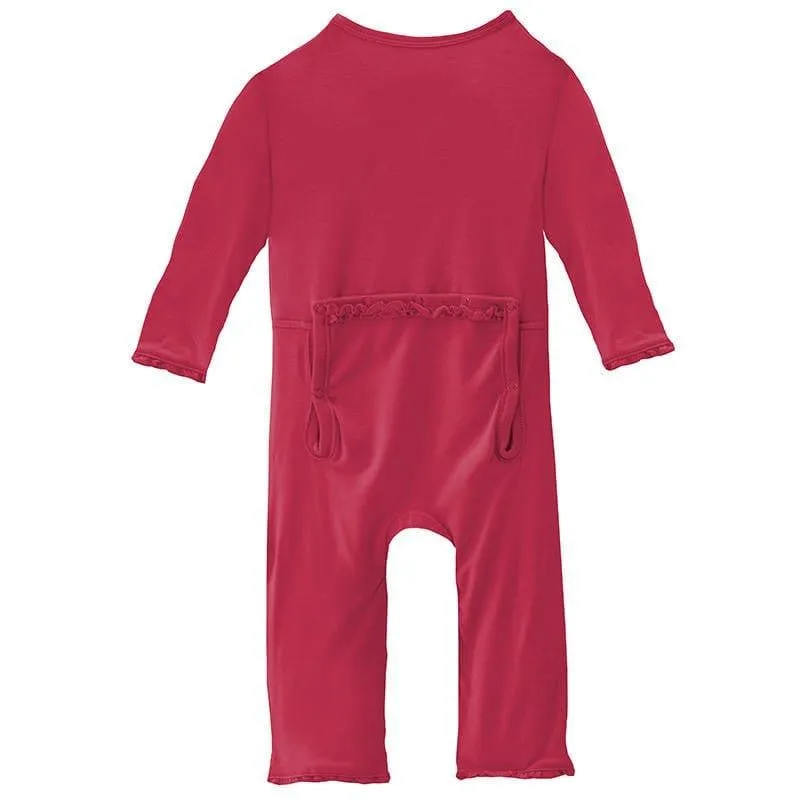 Girl's Solid Bamboo Muffin Ruffle Coverall with Zipper - Taffy