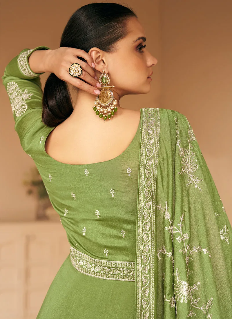 Green Silk Traditional Embroidery Wedding Anarkali Suit
