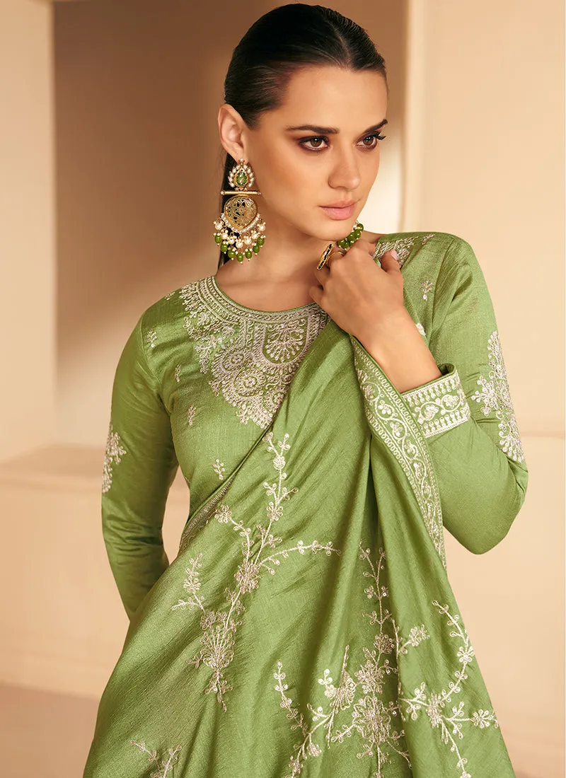 Green Silk Traditional Embroidery Wedding Anarkali Suit