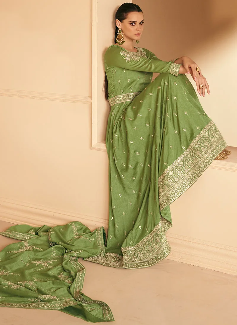Green Silk Traditional Embroidery Wedding Anarkali Suit