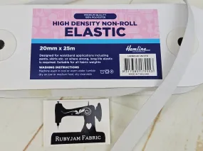 Hemline 25M High Density Non-Roll White Elastic (20mm wide) - clearance