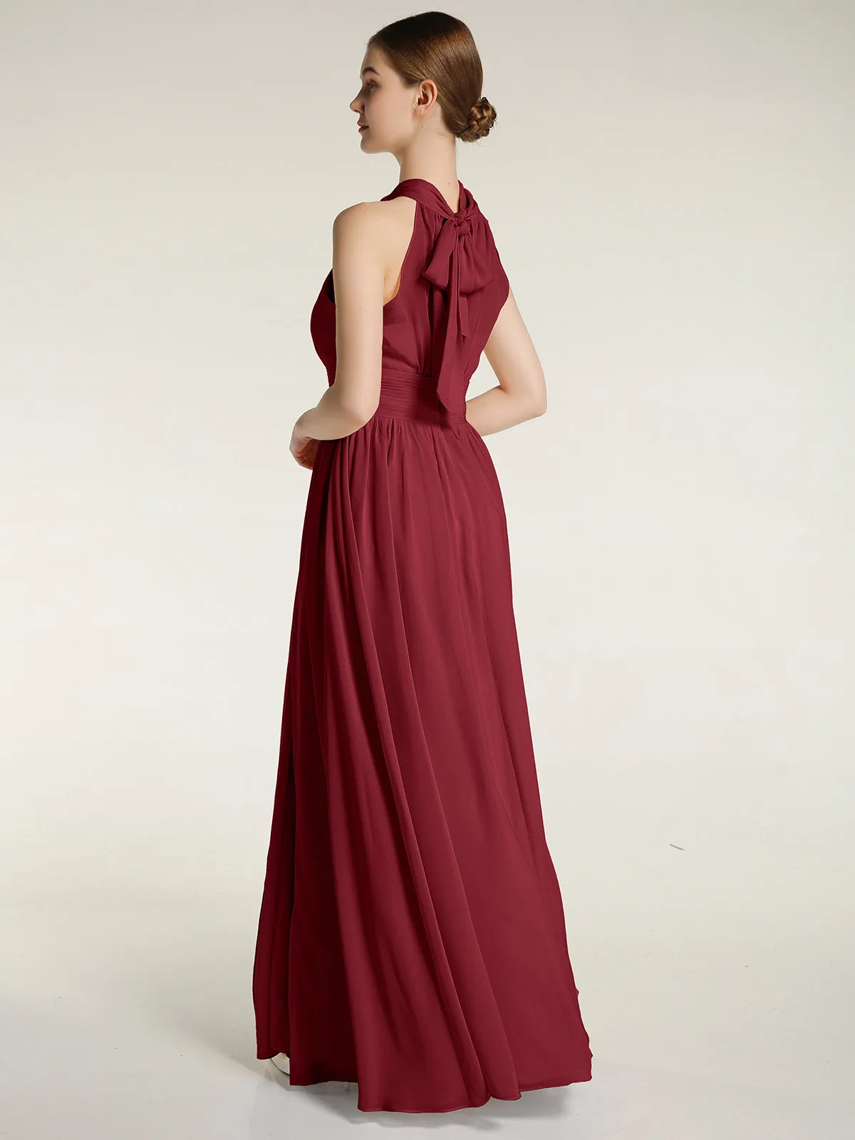High Neck Full Length Dresses with Slit Burgundy Plus Size