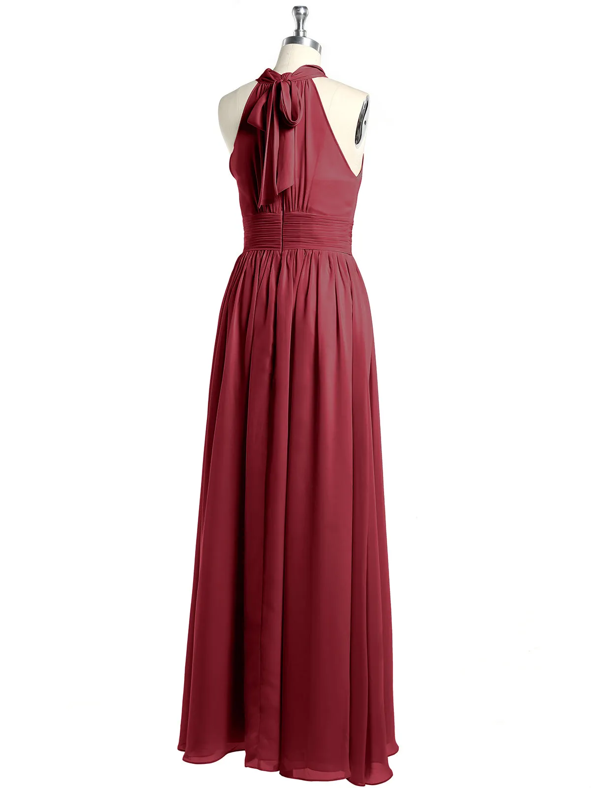 High Neck Full Length Dresses with Slit Burgundy Plus Size