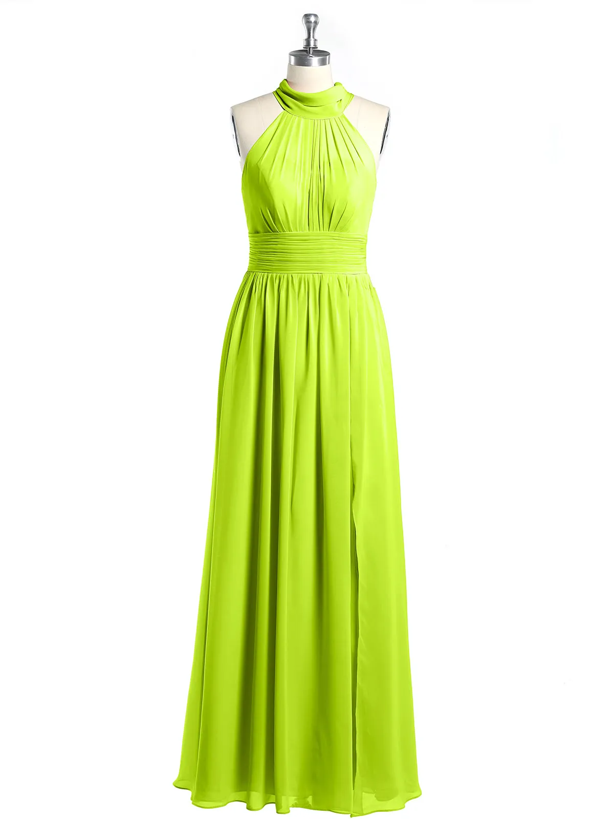 High Neck Full Length Dresses with Slit Lime Green