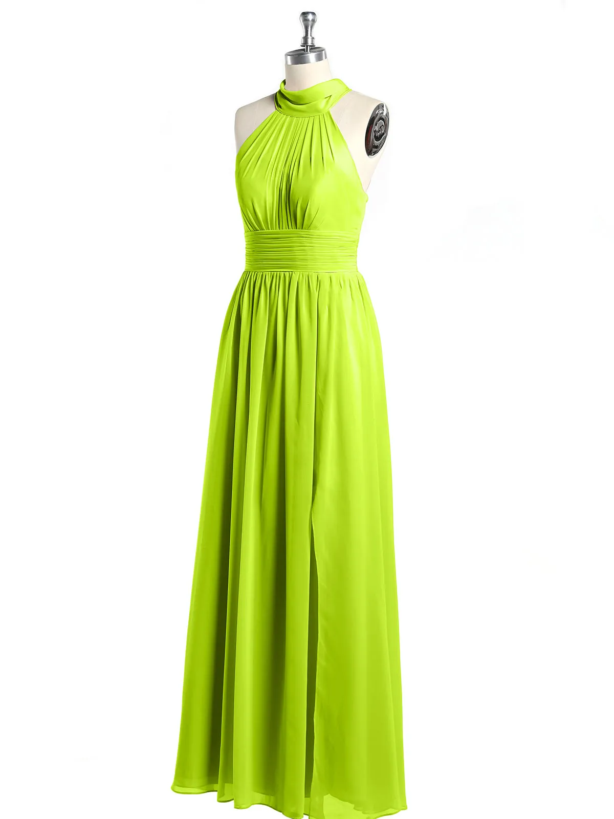 High Neck Full Length Dresses with Slit Lime Green