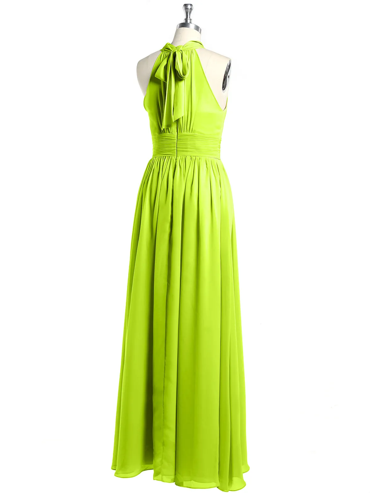 High Neck Full Length Dresses with Slit Lime Green