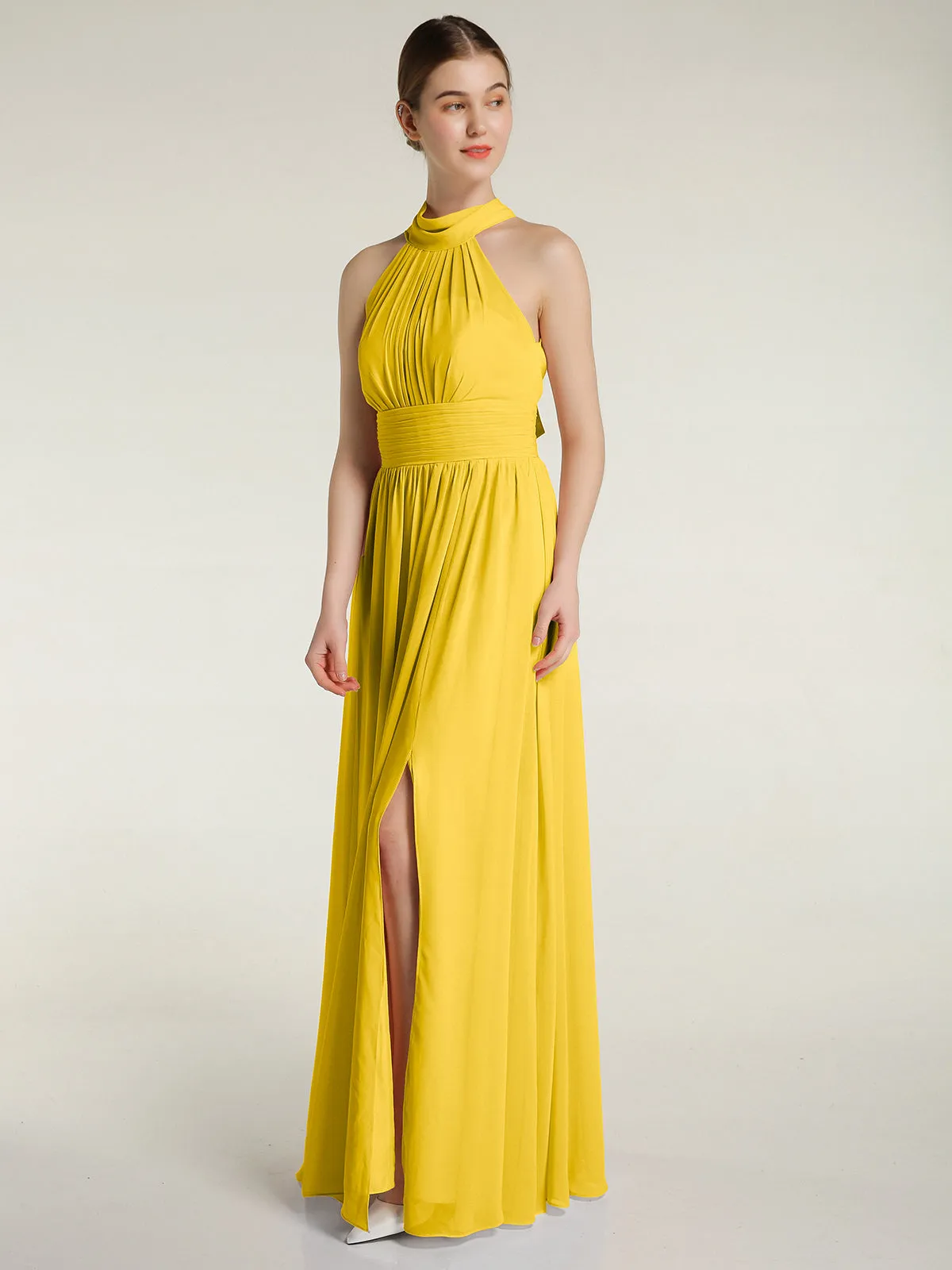 High Neck Full Length Dresses with Slit Marigold