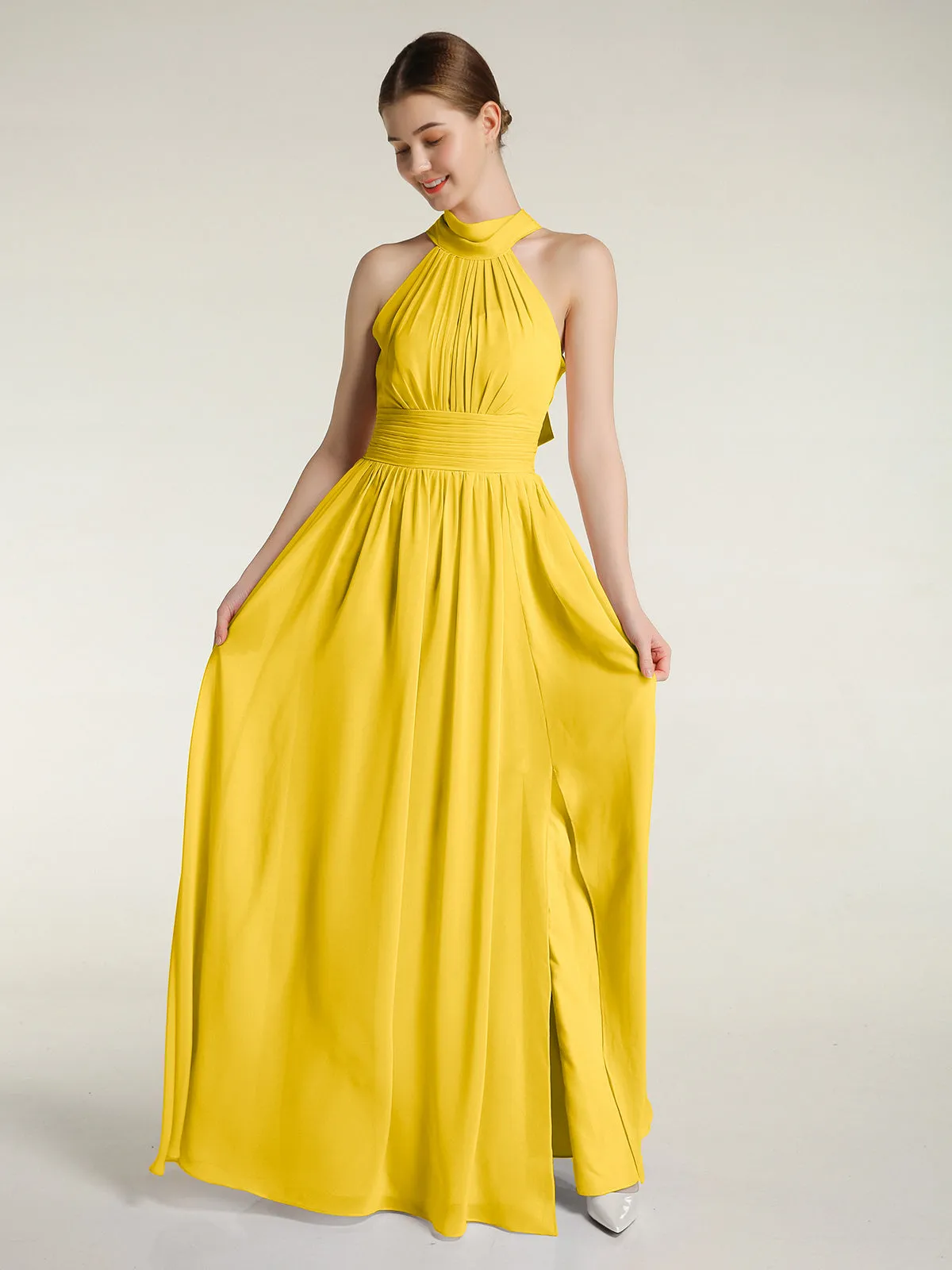 High Neck Full Length Dresses with Slit Marigold