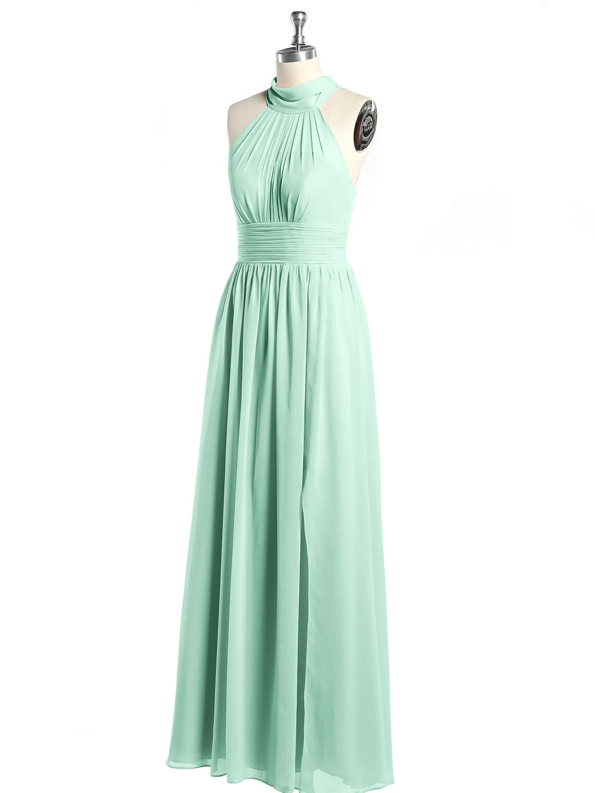 High Neck Full Length Dresses with Slit Mint Green Plus Size