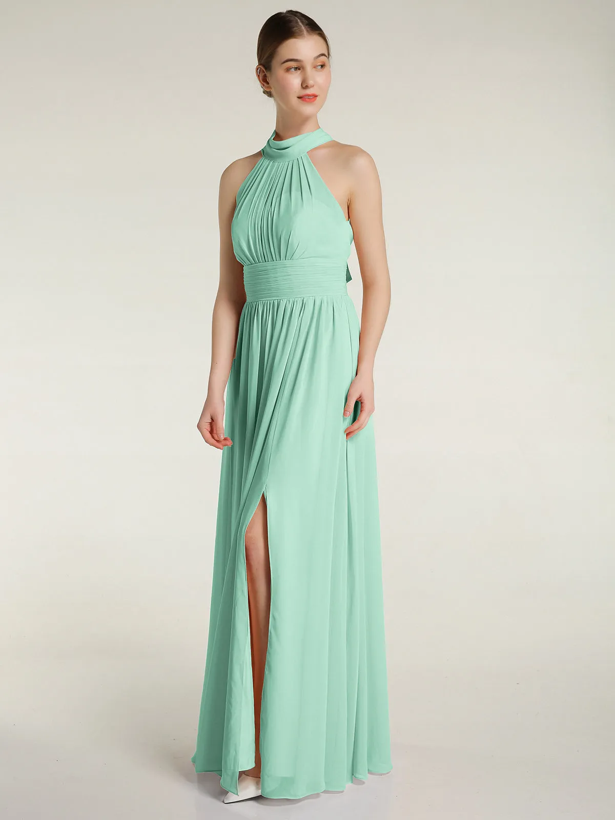 High Neck Full Length Dresses with Slit Mint Green Plus Size